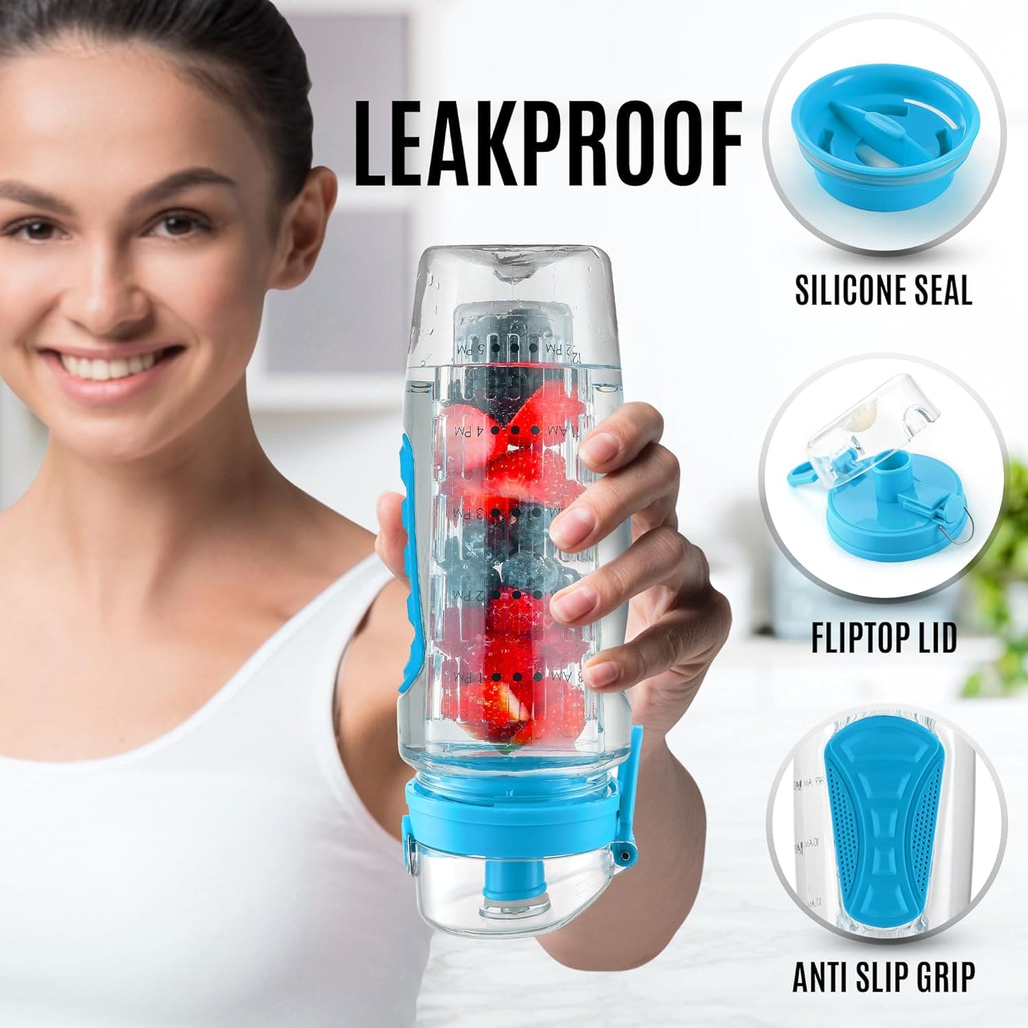 Aqua Time Infuser Water Bottle, 1L Time Tracker Bottle With Cleaning Brush, Acrylic Detox Sports Water Bottle, Triton Sports Bottle with Flip Top Lid, Fruity infusing Water Bottles for Women & Men - Aqua Time Infuser Water Bottle, 1L Time Tracker Bottle With Cleaning Brush, Acrylic Detox Sports Water Bottle, Triton Sports Bottle with Flip Top Lid, Fruity infusing Water Bottles for Women & Men -